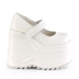 White Vegan 15 cm WAVE-32 gothic platform mary jane wedge pumps