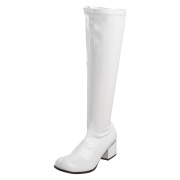 White boots block heel 5 cm - 70s years style hippie disco gogo under kneeboots patent leather