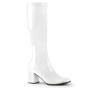 White boots block heel 7,5 cm - 70s years style hippie disco gogo under kneeboots patent leather