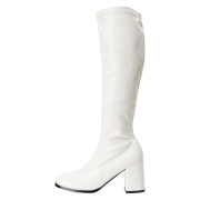 White boots block heel 7,5 cm - 70s years style hippie disco gogo under kneeboots vinyl