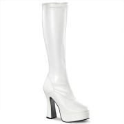 White platform boots vinyl 13 cm - 70s years hippie disco gogo kneeboots chunky