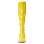 Yellow boots block heel 7,5 cm - 70s years style hippie disco gogo under kneeboots patent leather